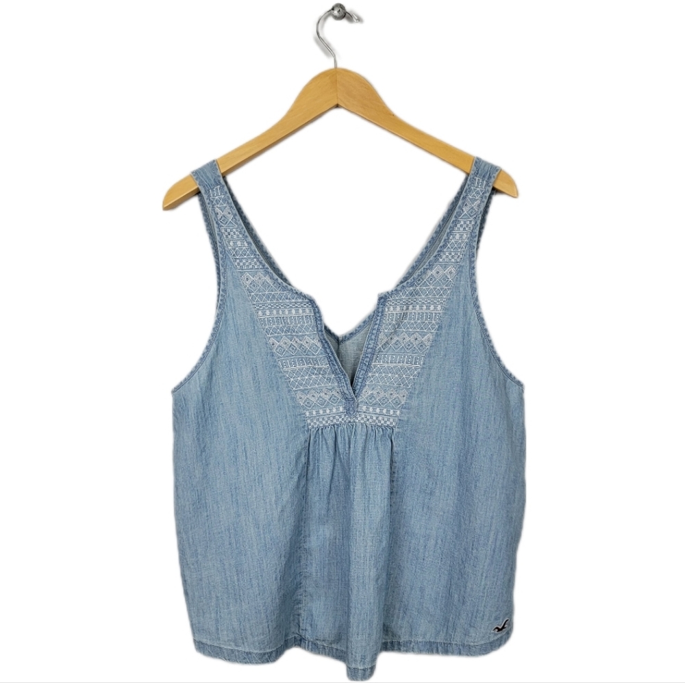 Hollister Embroidered Chambray Vneck Tank Top